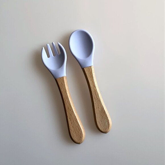 NEW SILICONE WOODEN FORK AND SPOON SET - Picture 3 of 4